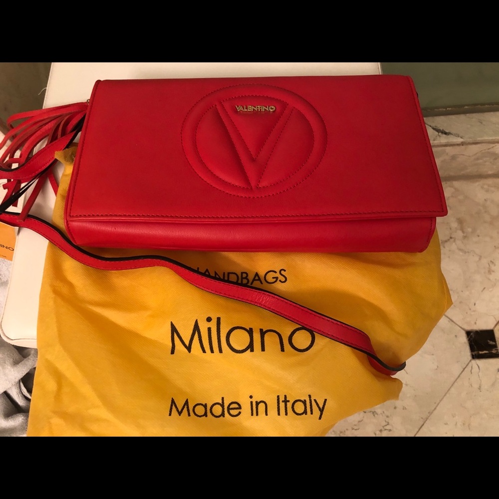 NWT! VALENTINO Lena Red Leather Clutch Crossbody